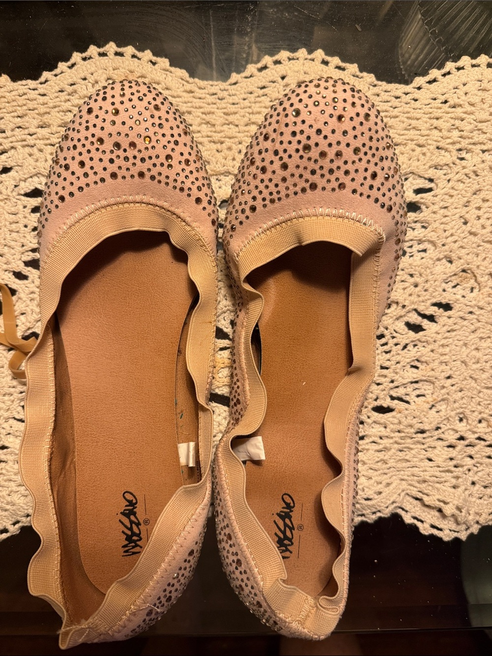 Mossimo Supply Co. Pink Rhinestone Scalloped Ballet Flats